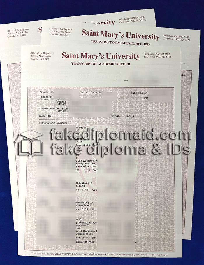 Saint Mary's University Transcript